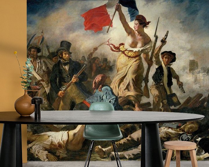 De Vrijheid leidt het volk, Eugène Delacroix - 1830 op canvas, behang